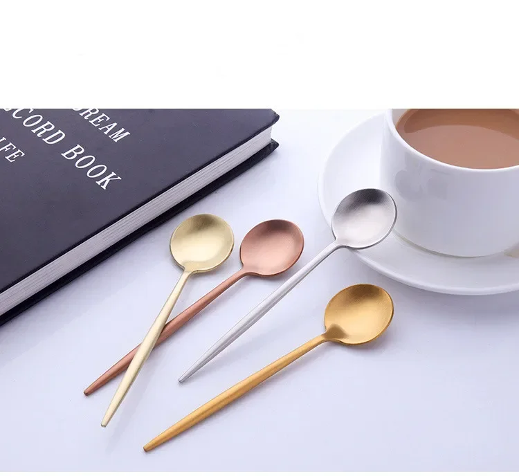 

Stainless Steel Colorful Ice Spoon Long Handle Stirring Coffee Laser Western Rainbow Gold Plated Dinnerware PA 005