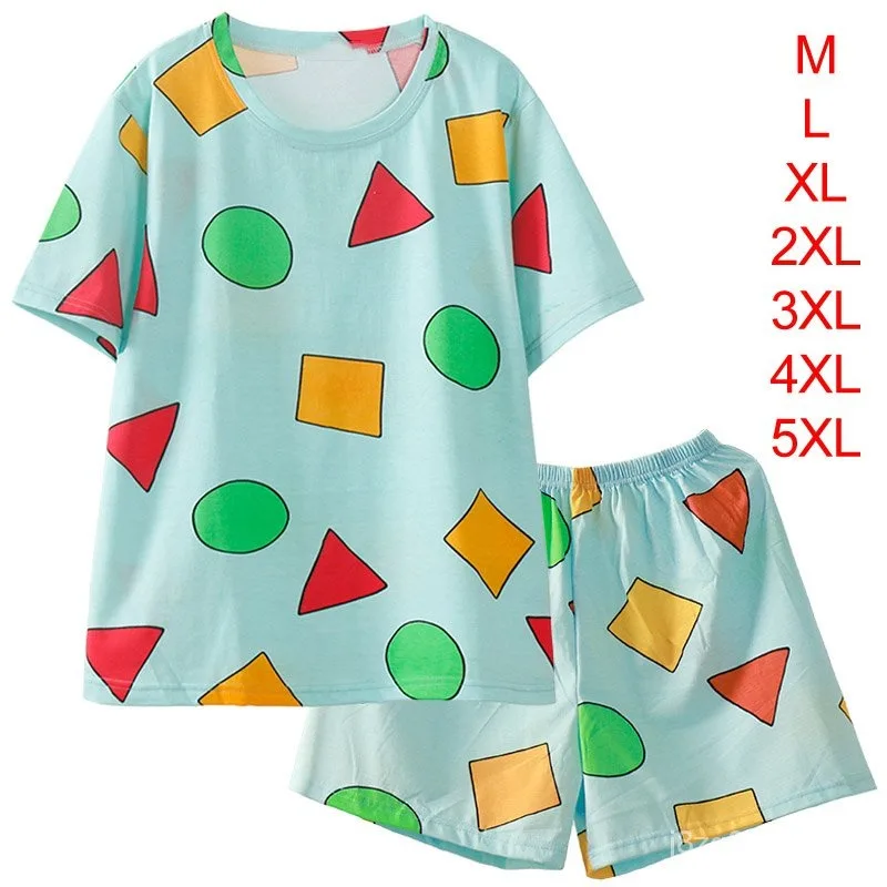 반팔 잠옷 여성 여름 만화 귀여운 기하학 잠옷 Homewear 캐주얼 풀오버 셔츠 Ladies Sleepwear Loungewear