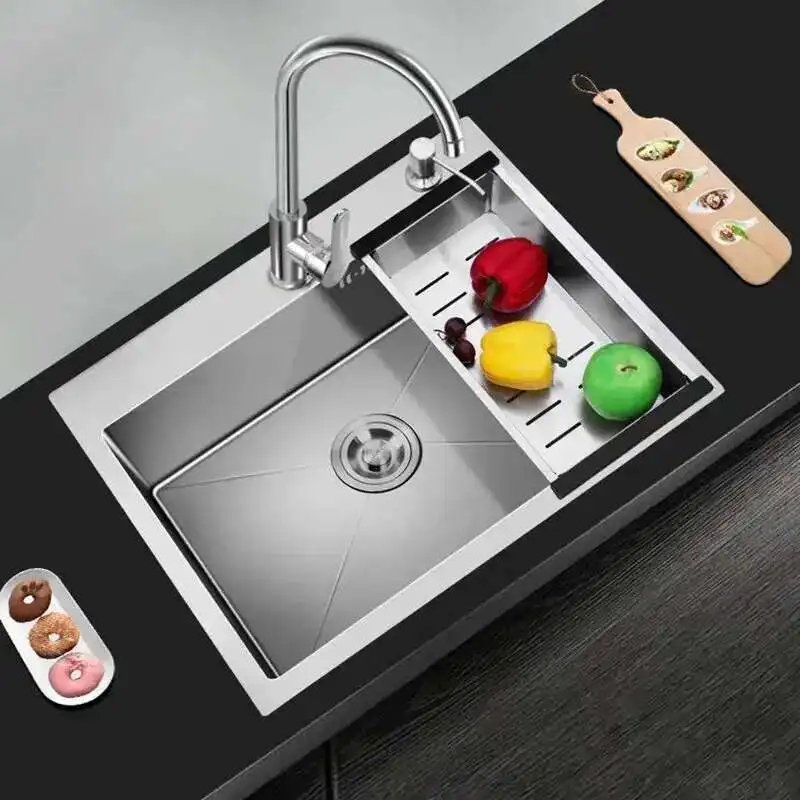 

Modern Stainless Steel Kitchen Sinks for Restaurant Thickened Brushed Single-bowl Sink Minimalist Commercial Sinks for Kitchen