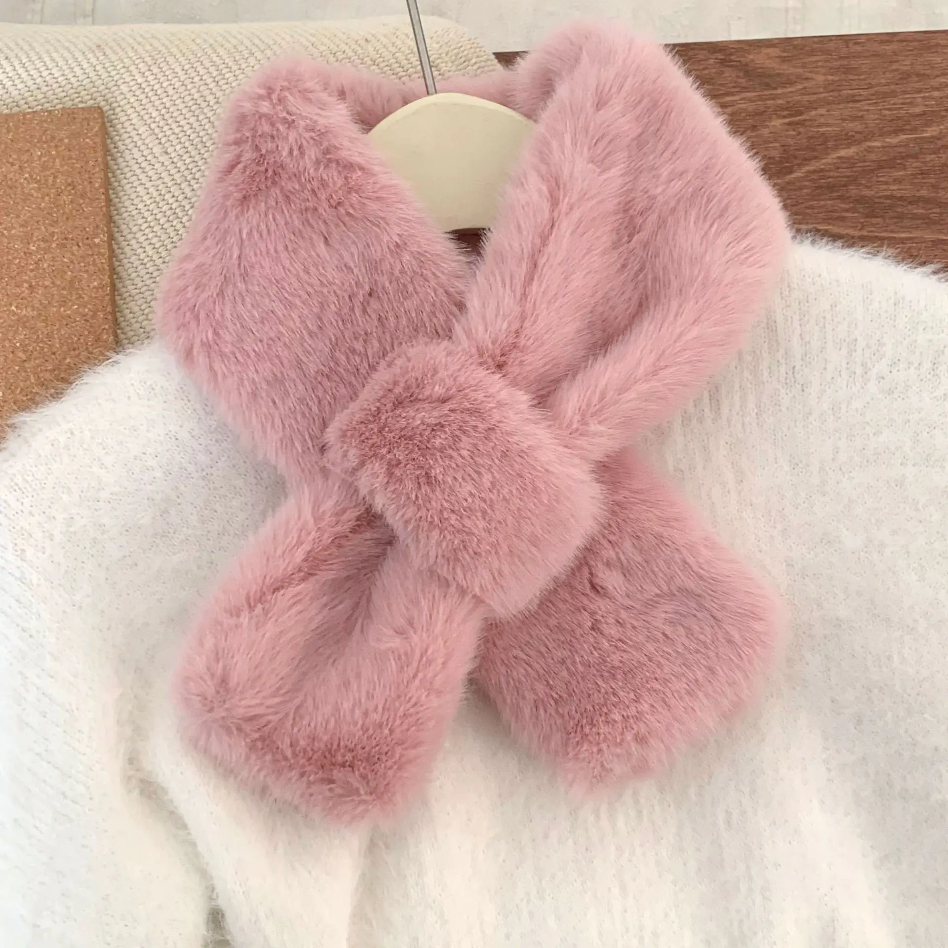 

Шарф с воротником из искусственного кроличьего меха, женский сохраняющий тепло, утолщенный меховой шарф Sjaal, красочный зимний шарф с крестом, осень-зима, искусственный мех, плюшевый Elega