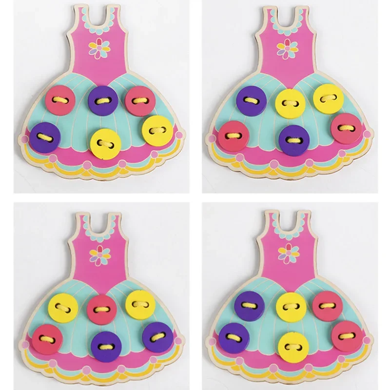 Montessori Children's Learn Basic Life Skills Teaching Aid Skirt Clothes Threading Button Sewing Board Game Educational Toys