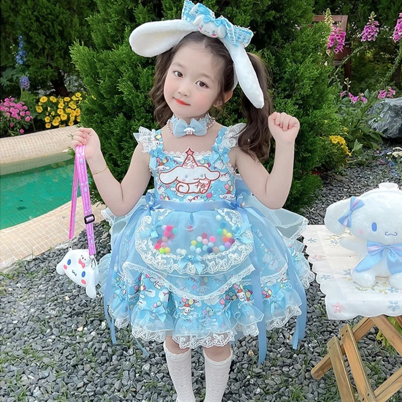 2024 Sanrio Cosplay Cinnamoroll Lolita Princess Dress Summer Children'S Birthday Party Costume Puffy Skirt Dress Suit Girls Gift