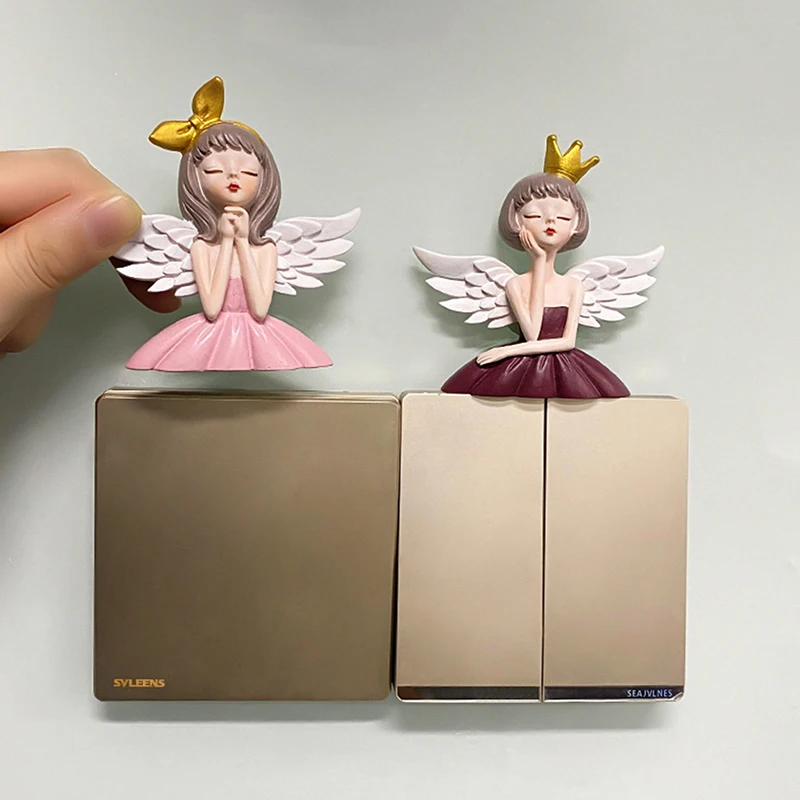Socket Decoration Switch Wall Sticker 3D Stereo Cartoon Angel Girl Resin Home Modern Wall Switch Protection Accessory