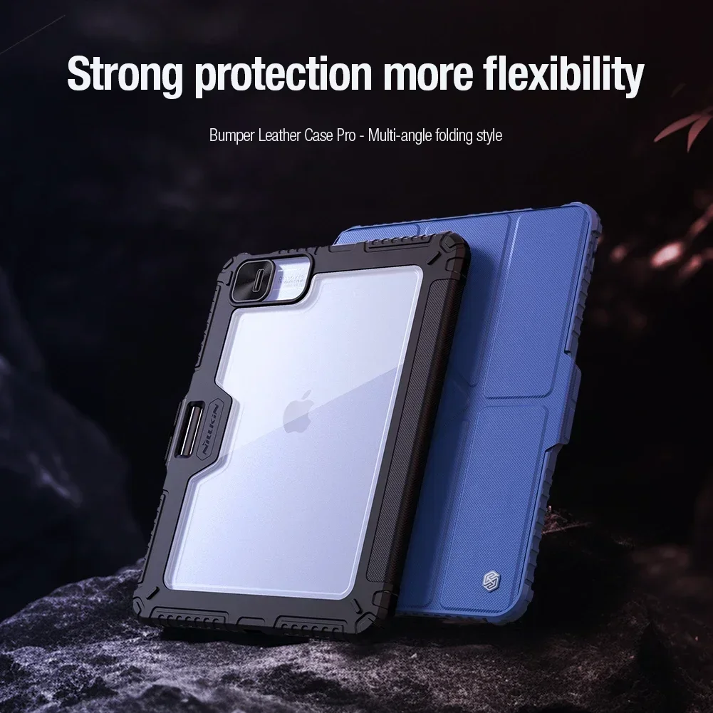 

Чехол Nillkin Bumper Pro из кожи для iPad Air 13 2024/Pro 11 2024/Pro 12.9 20/21/22 с защитой камеры и функцией Smart Flip Cover