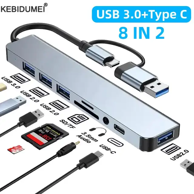 USB 3.0 Type C Adapter Docking Ststion USB 2.0 Port TF SD Card Reader