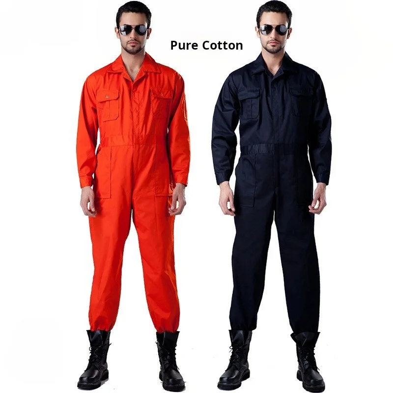 New 2025 Men's Pure Cotton Welder Work Clothes Labor Protection Clothing Thickened Fire Retardant Jumpsuit Jumpsuit Overalls 4XL