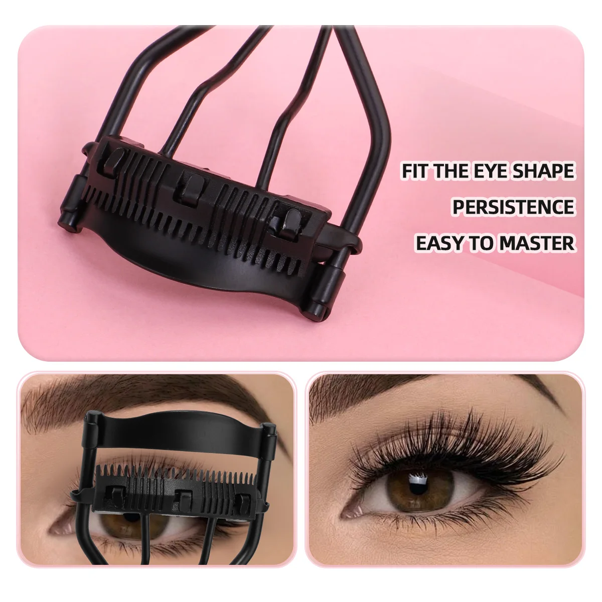 1 draagbare wimperkruller met 5 siliconen pads, roestvrijstalen wimperkruller, vormt permanent grote ogen.