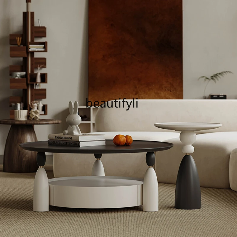 

Cream Style Tea Table Simple Modern Creative High Sense Light Luxury round Tea Table Combination