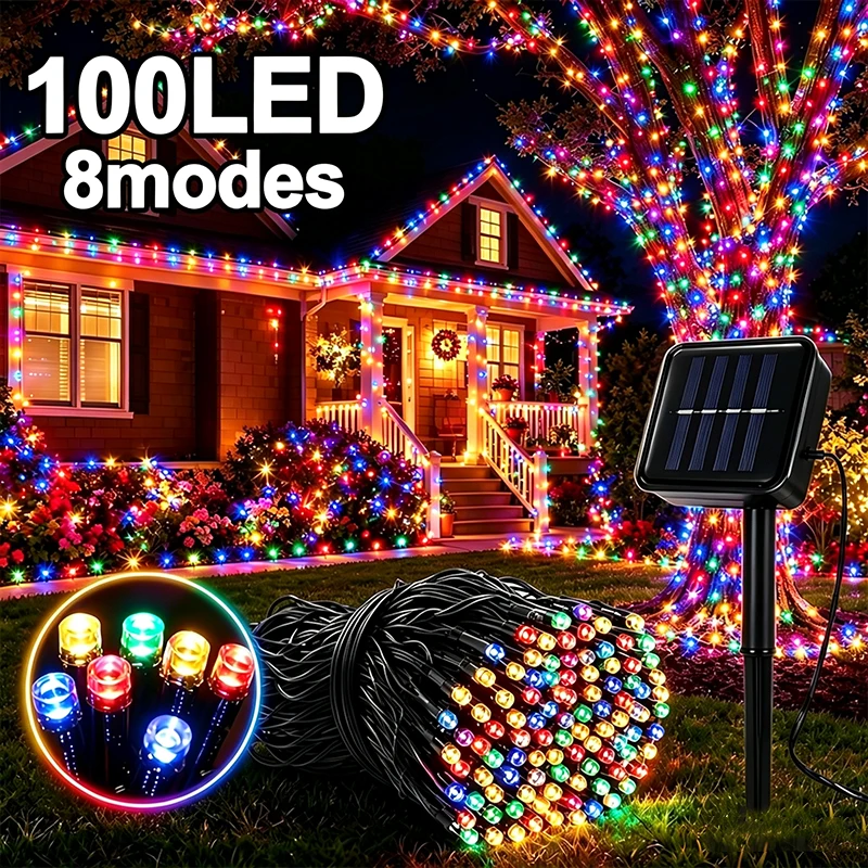 Outdoor Solar Power Xmas Lights - Christmas Solar Fairy Lights 8 Modes