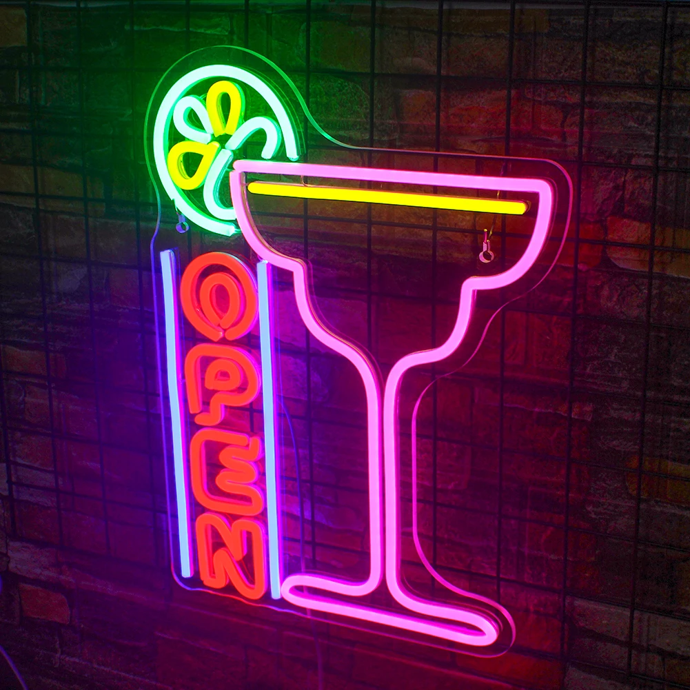 Cocktails Open Neon Sign Led Lemon Neon Lights for Wall Decor Usb Light Signs for Business Home Beer Bar Window Man Cave Pub