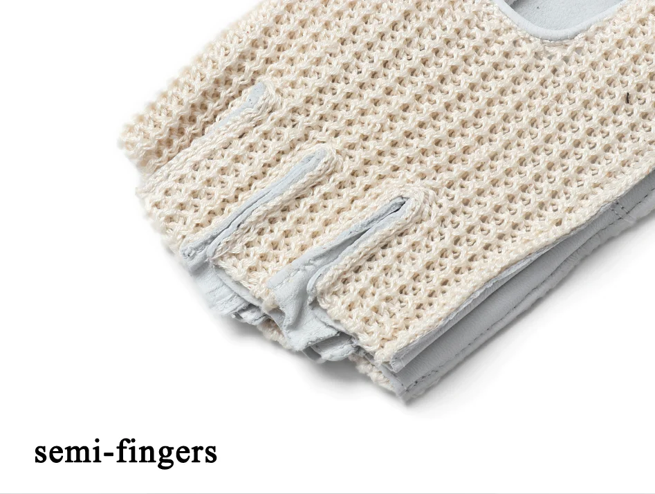 Factory Direct Genuine Leather Gloves Men Cotton Knitted Sheepskin Half Finger Riding Motorcycle Driving Car White guantes