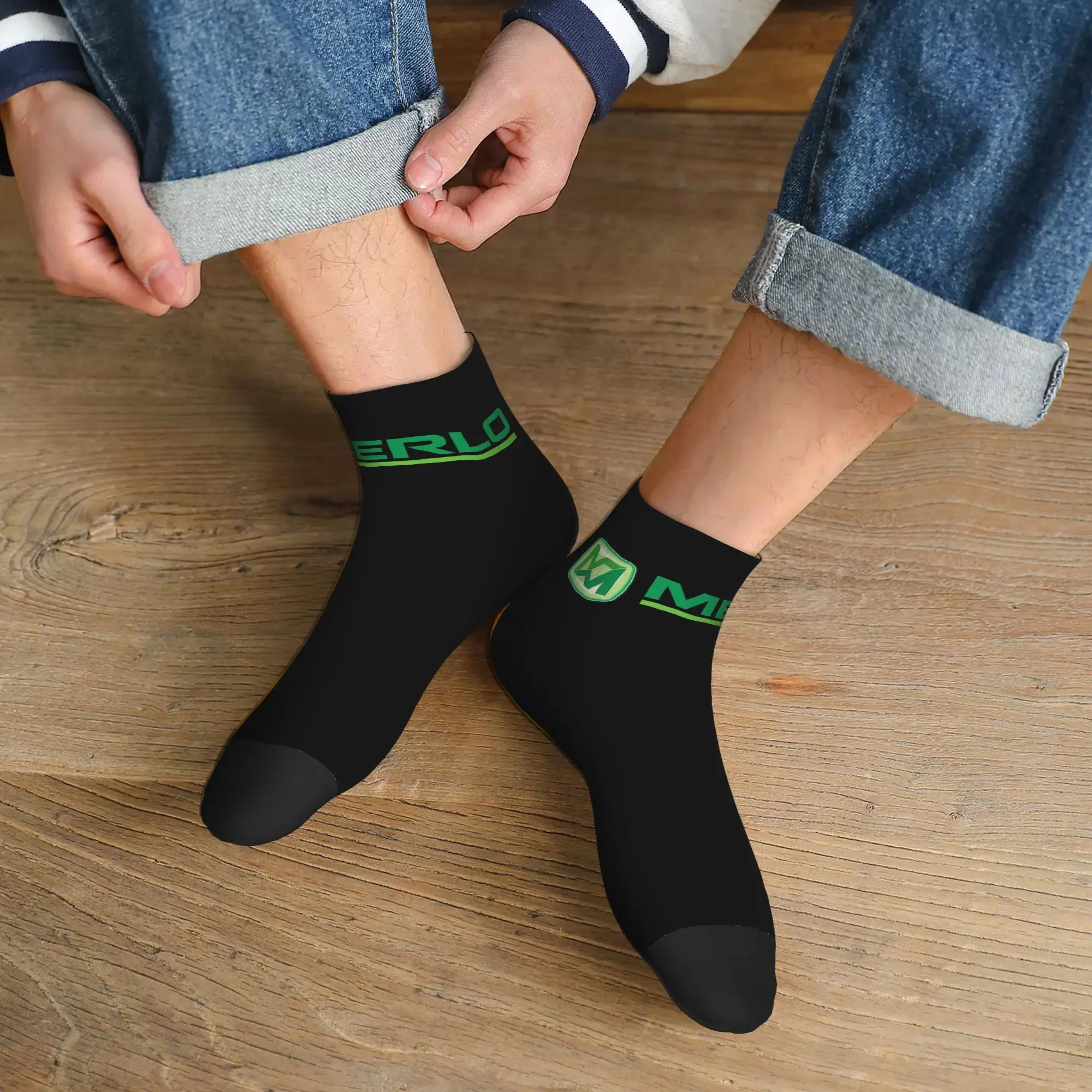 

Всесезонные носки с логотипом Merlo, впитывающие пот носки в стиле Харадзюку, забавные чулки для мужчин и женщин, подарки