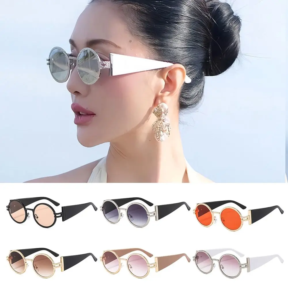 

Designer Round Punk Sunglasses UV Protection Retro Wide Temples Sun Glasses Oval Travel Streetwear Eyewear for Women & Men