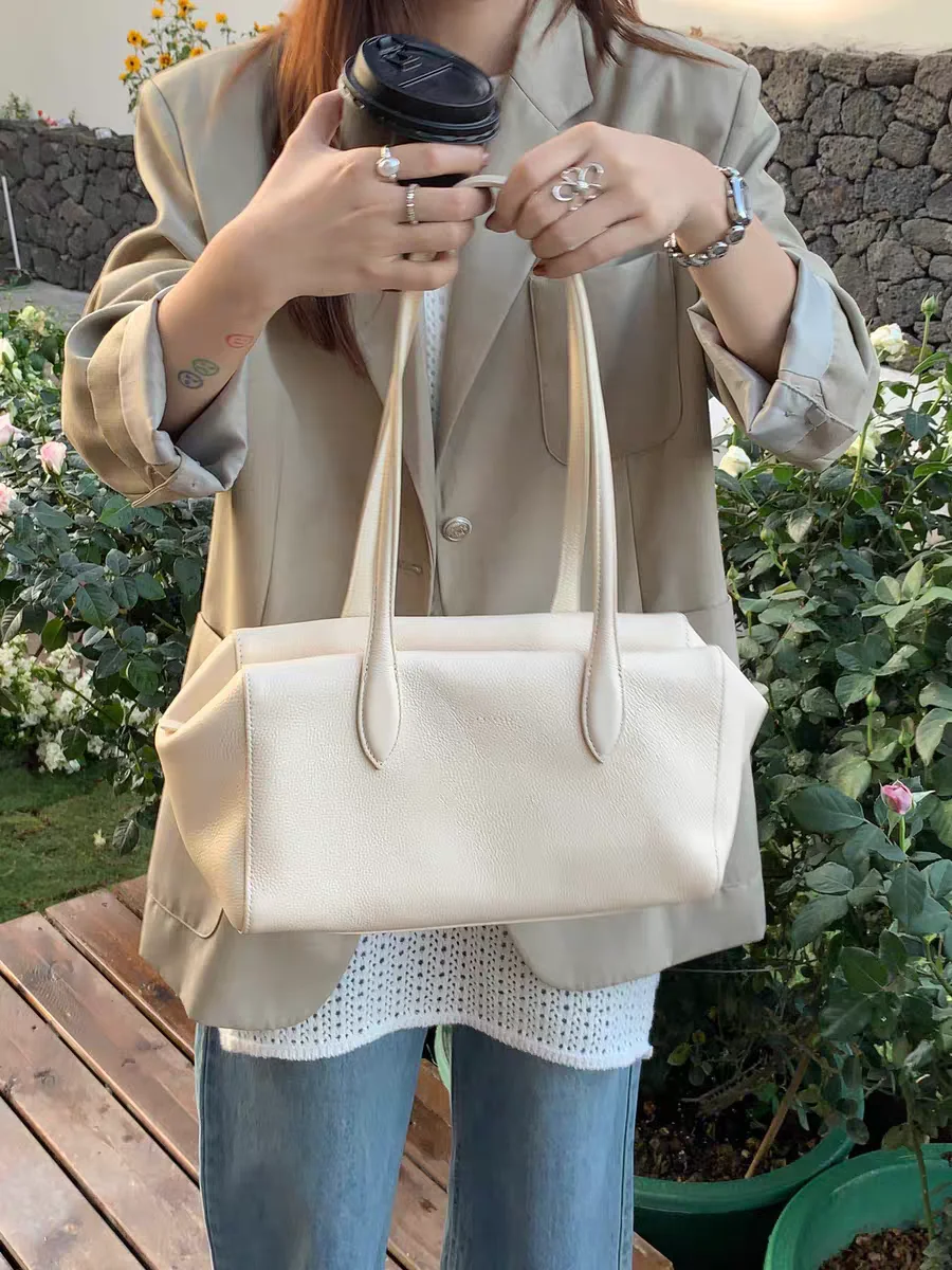 Genuine Leather Women's Shoulder Bag Luxury Designer Brand Ladies Soft Cowhide Large Capacity Tote for Woman Ladies Bowling Bag