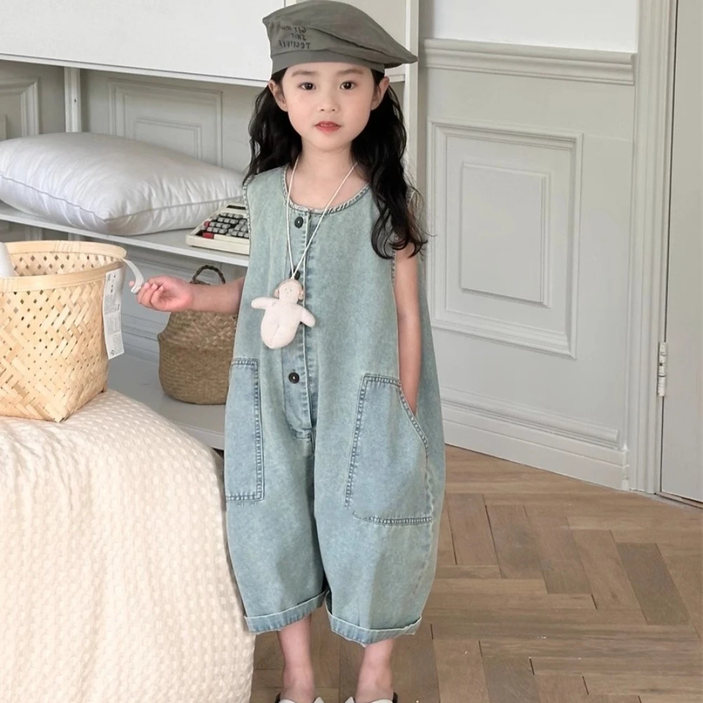 Bear Leader 2025 Summer Solid Color Girls Clothes Cute Kids Jumpsuit Korean Version Fashion Retro Children\'s Clothing 3-7 Years