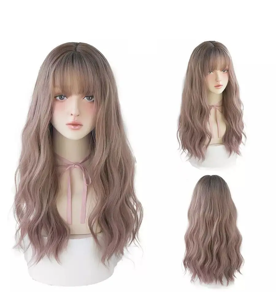 

Women Long Curly Wavy Bangs Natural Heat-Resistant Cosplay Wigs