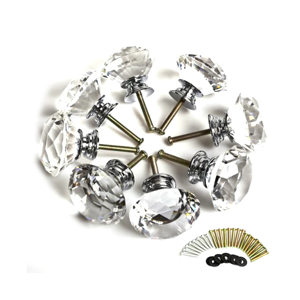

8pcs Crystal Glass Cabinet Knobs Transparent Drawer Handles Zinc Alloy 40mm Diameter Kitchen Furniture Hardware