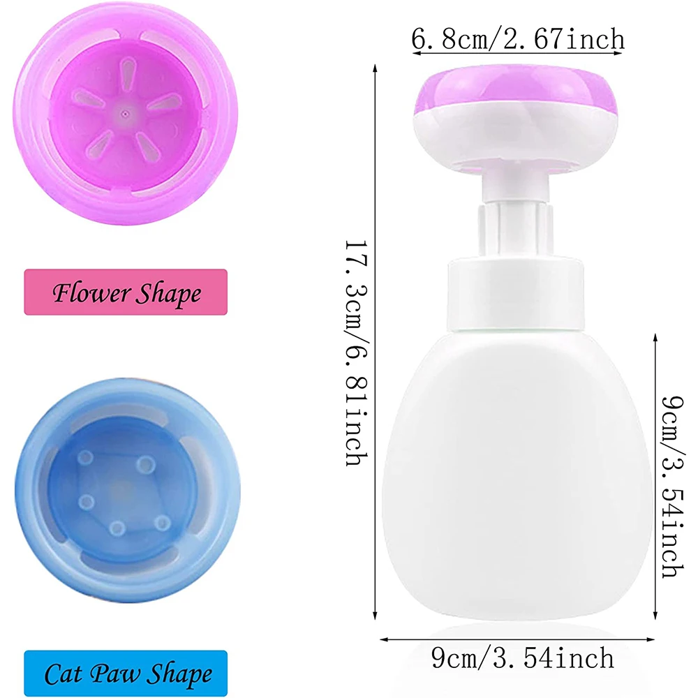 10oz Foaming Hand Soap Dispenser Cute Cat Paw Flower Stamp Shape Pump Bottles Empty Plastic Facial Shampoo Containers Kitchen