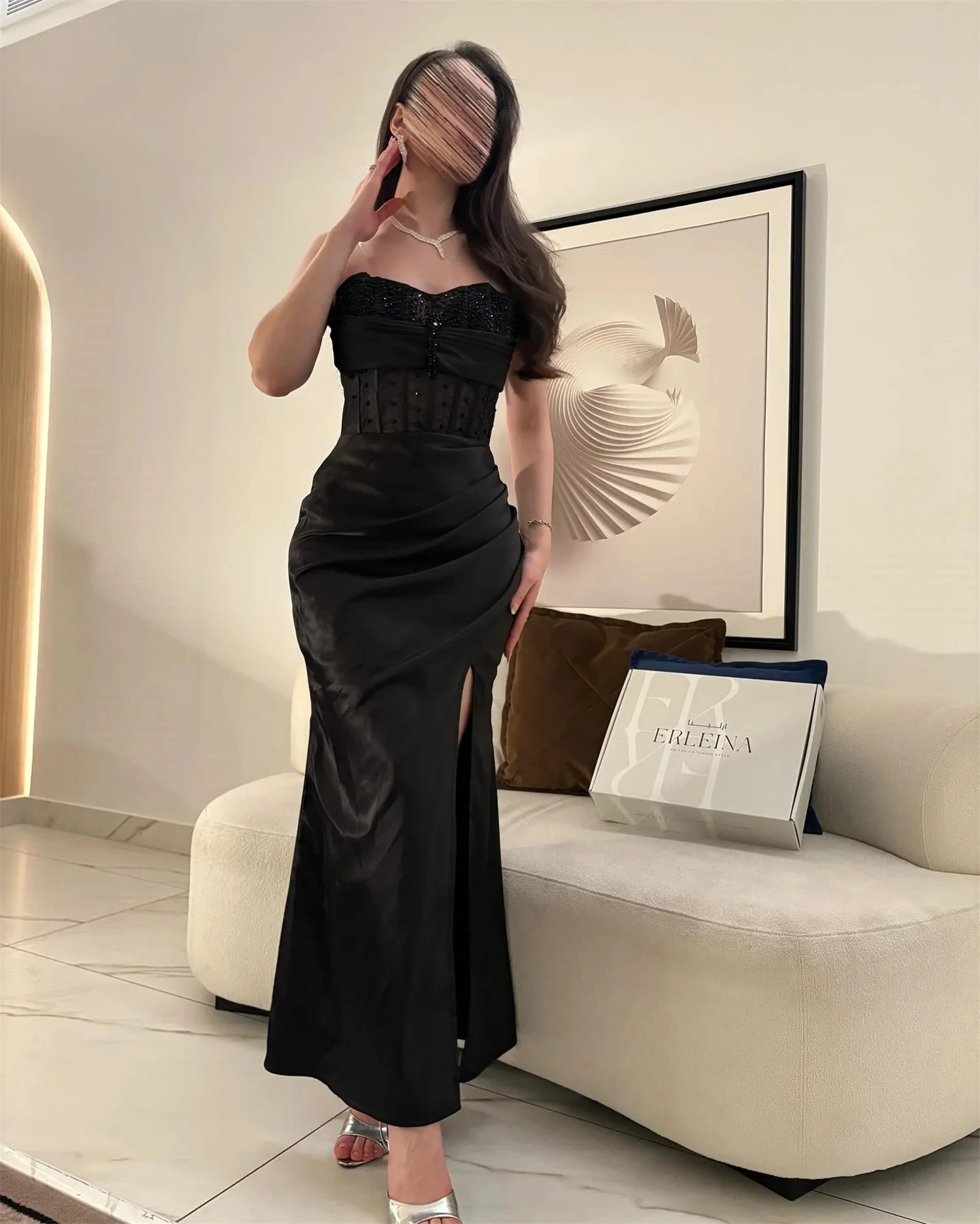 Noir fente perles longue sur mesure Occasion robe robes de soirée Pastrol unisexe Jersey rétro dubaï saoudien arabe bal personnalisé