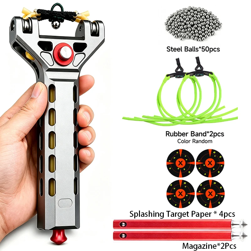 Hunting Shooting Practice Catapult 8-round Automatic Loading Aluminum Alloy Slingshot Outdoor Entertainment High-precision Set