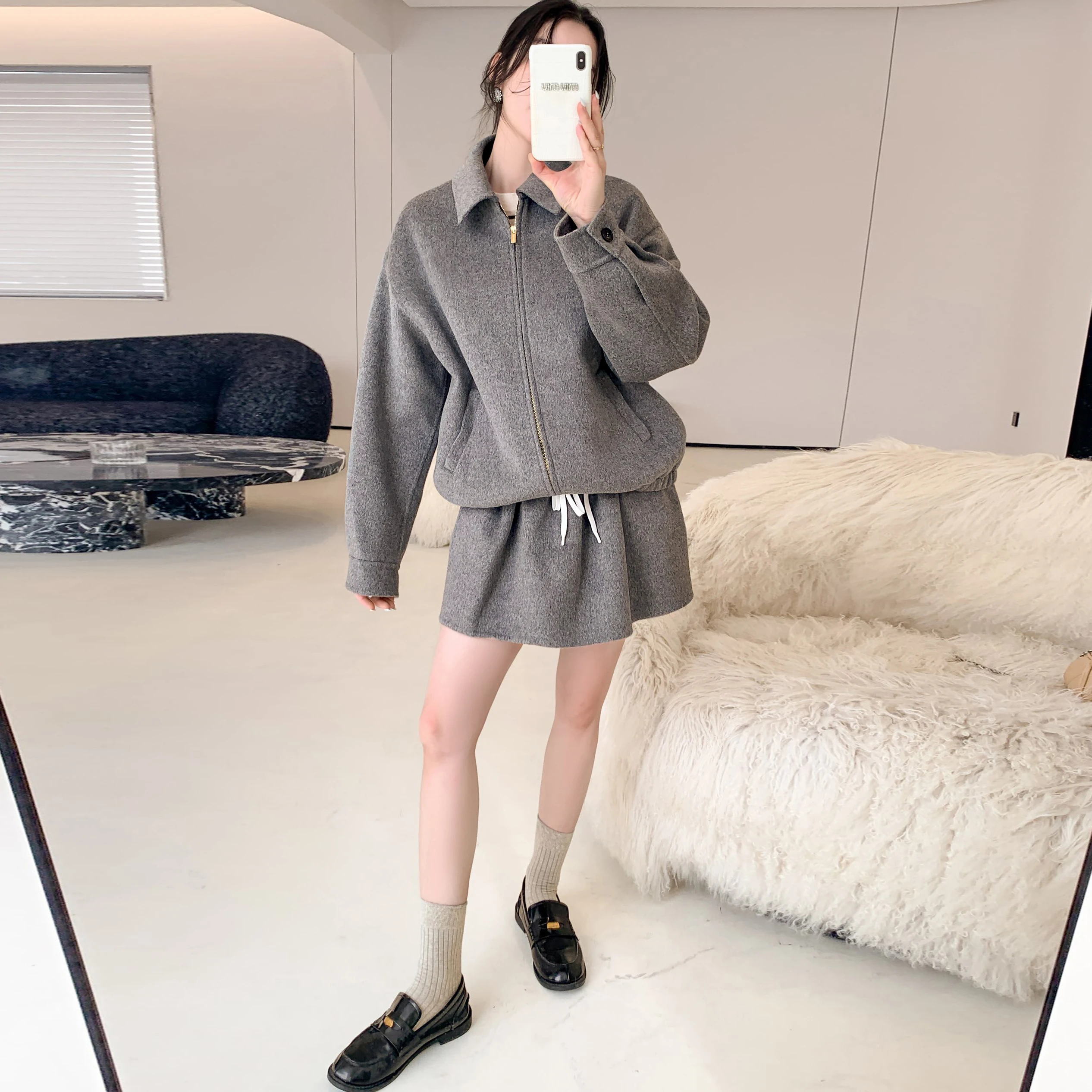 

Autumn Winter Vintage Woolen Suit for Women with Flower Bud Skirt Pants Set Short Style Flip Collar Long Sleeve Fashionable
