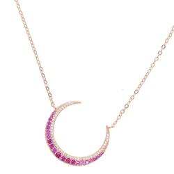 Rose Color Pink White CZ Sparking Bling High Quality Crescent Moon Fashion Women Necklace