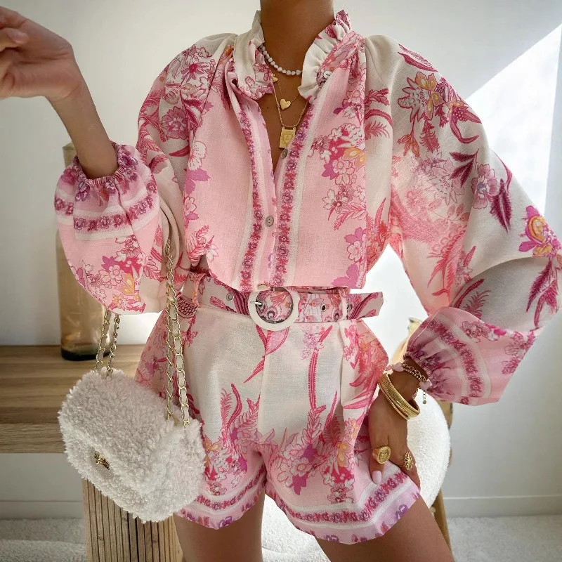 Europe and The United States  2026 Independent Station Fast Sale  High Waist Shorts Fashion Shirt Linen Casual Temperament Set