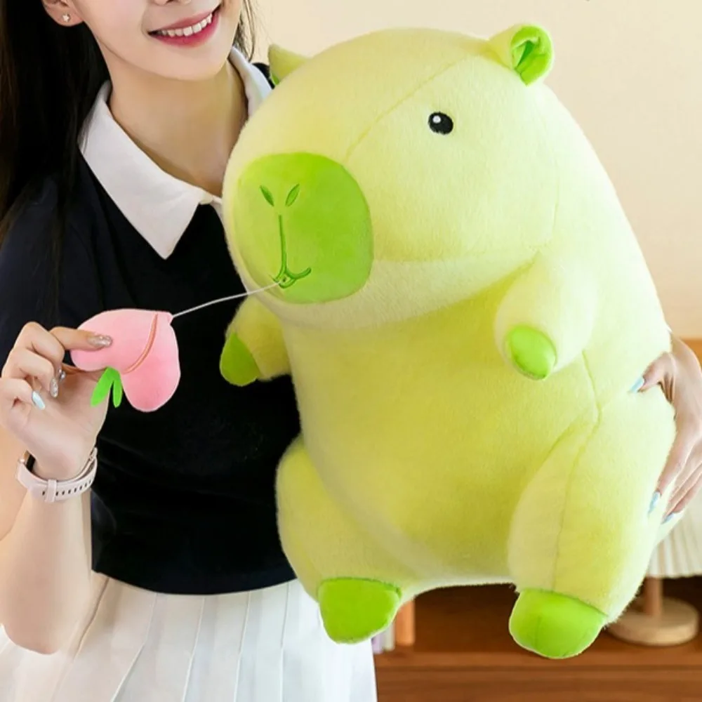 Eat Fruit Honey Peach Capybara Plush Toy Animal Simulation Stretchable Capybara Doll Soft Cartoon Capibara Anime Fluffty Toy