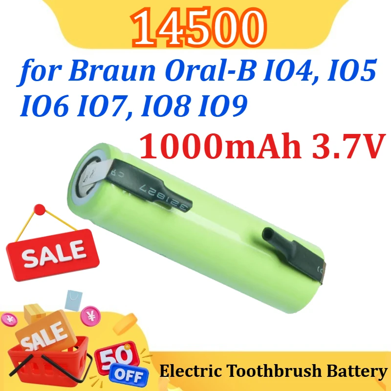 

1000mAh 3.7V 14500 Electric Toothbrush Battery for Braun Oral-B IO4, IO5 IO6, IO7, IO8 and IO9 Toothbrushes