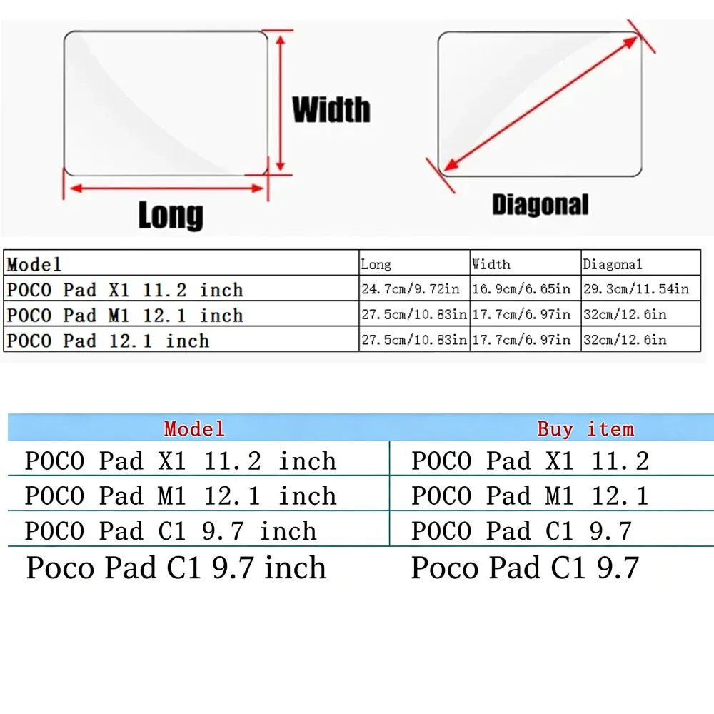 2 Stück HD Kratzfester Displayschutz aus gehärtetem Glas für Xiaomi Poco Pad C1 9.7 X1 11.2 M1 12.1 Tablet Schutzfolie – Detail 1