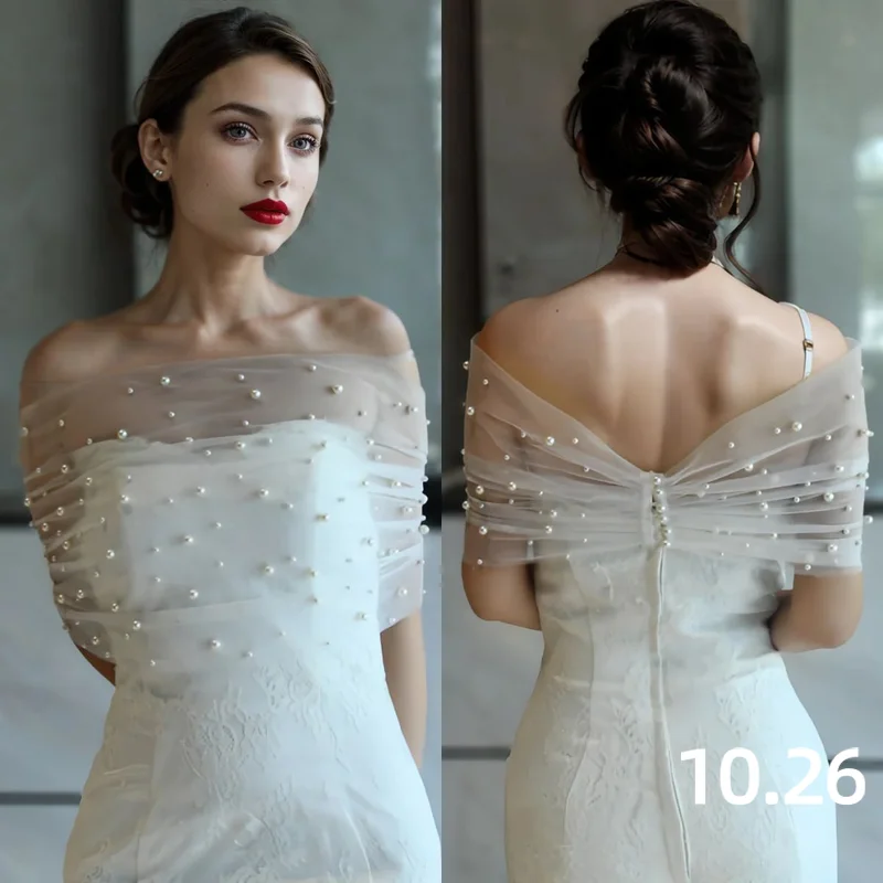 VG73a Wrap da sposa Perle Perline Top Wrap Accessori da sposa Bolero Mantello da sposa Perle Mantello da sposa Perle Tulle Breve ballo di fine anno