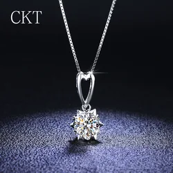 Luxury PT950 Platinum 1CT Certified Moissanite Necklace Sunflower Diamond Pendant Necklace for Women Promise Wedding Jewelry