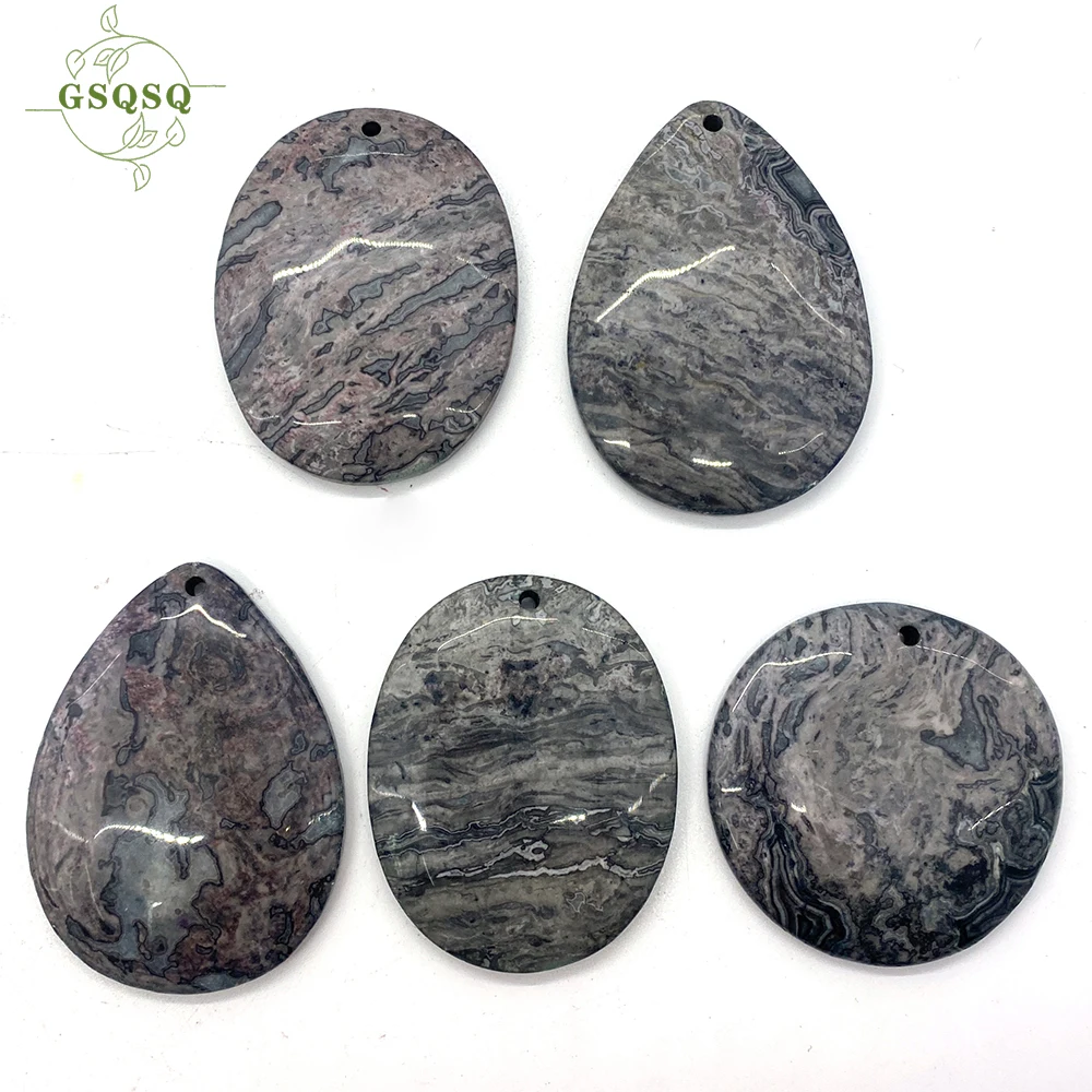 5 Pcs of Men's and Women's Natural Agate Gray Pendant Necklaces in Egyptian Style, Religious Spiritual Healing Jewelry Gifts