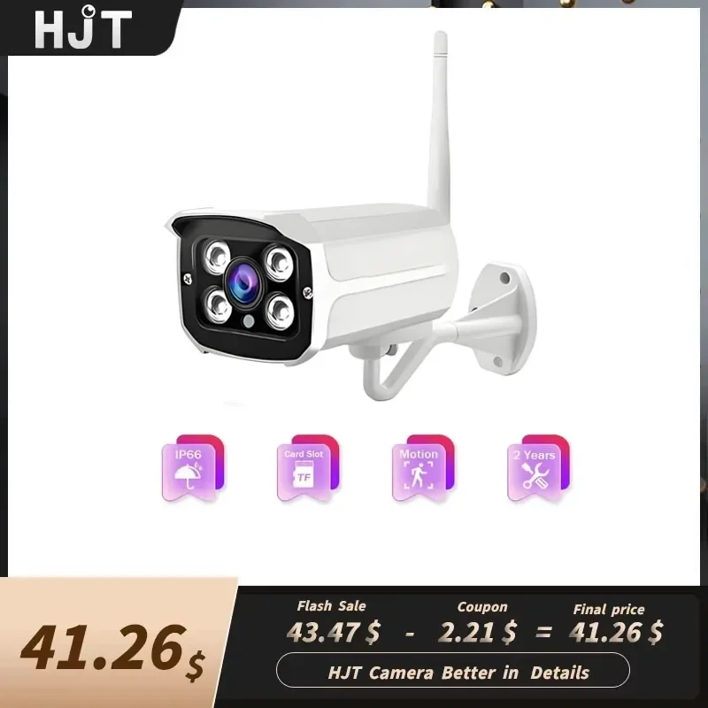 

Беспроводная IP-камера HJT 5 МП с аудио и Wi-Fi, AI-детектором человека, Camhi, уличная камера видеонаблюдения Bullet с гнездом для SD-карты