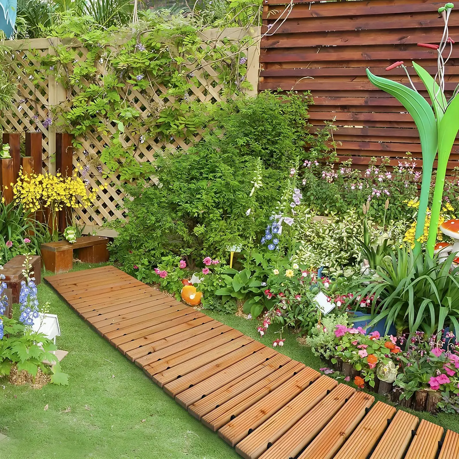 Wooden Garden Pathway, Non Slip Roll up, Outdoor Roll Out Straight Walkway Party