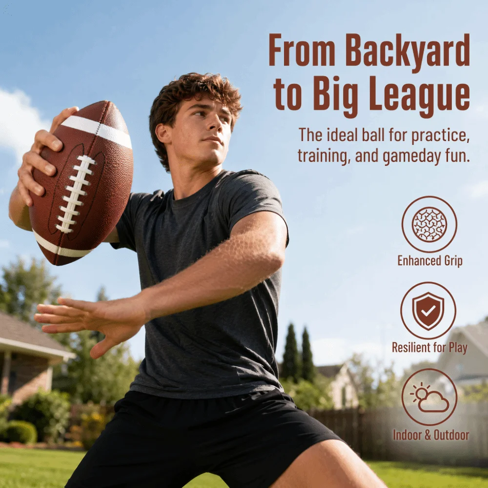 PU Leather American Football Size 9 Pebbled Grip Training Football Comfortable Grip Durable Construction Rugby Ball