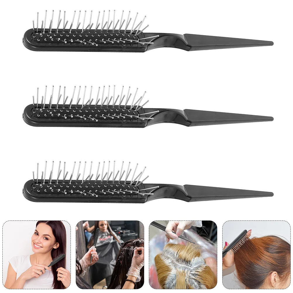 

3 Pcs Curly Human Hair Grey Comb Detangling Brush Scalp Wet and Dry Airbag Massage Black Teasing Miss