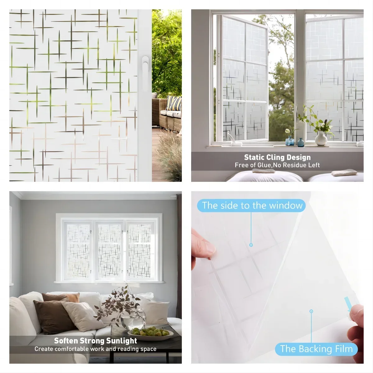 Window Privacy Film Frosted Glass Static Cling UV Blocking Removable Window Clings Opaque Window Stickers for Home