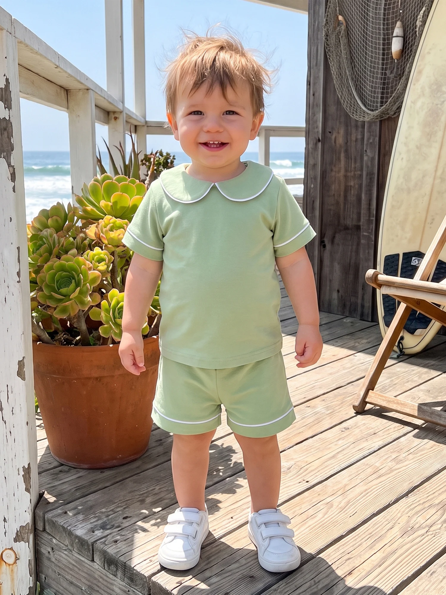 Doll Boy Summer Outfits Doll Collar Sleeve Set Shorts Set Tops Elastic Shorts High Quality Doll Boy Summer Outfits