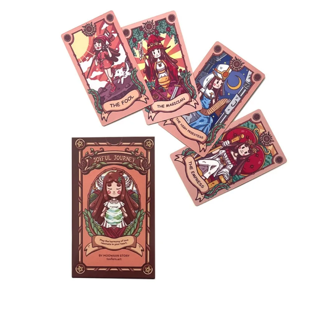 Tarot Joyful Journey com Guia para Iniciantes, Cute Cartoon Tarot Deck, Sistema Rider-waite, 12x7cm, 78 Pcs