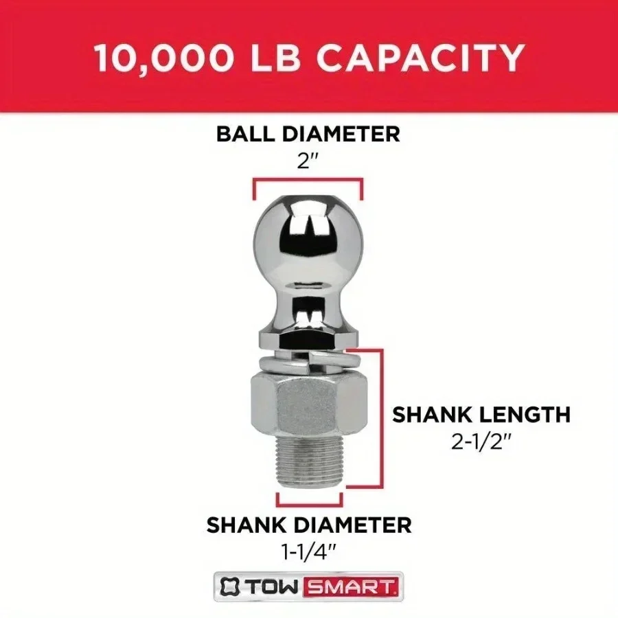 0,000 رطل 2 بوصة سحب كروي 1-1/4 بوصة قطر القضيب، هيكل فولاذي صلب ثقيل، تشطيب متين من الكروم #2