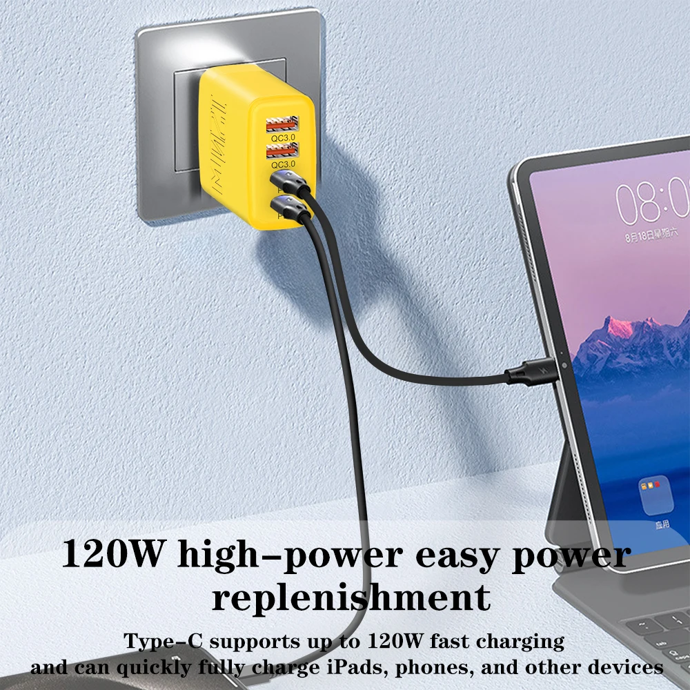 Total 120W USB Charger Fast Charger Mobile Phone PD Type C Charge Adapter For iPhone Samsung Xiaomi Huawei QC 3.0 Wall Charger