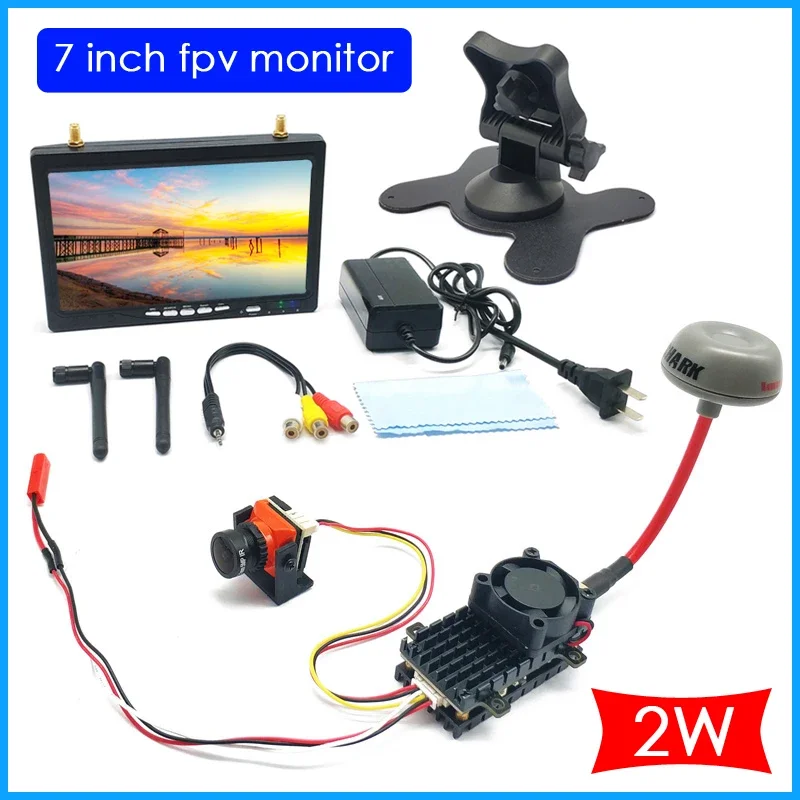 EWRF FPV set 5.8G 40CH 7 inch HD IPS 1024*600 monitor with CMOS 1500TVL B19 Mini FPV Camera and 5.8G 2000mW FPV VTX Transmitter