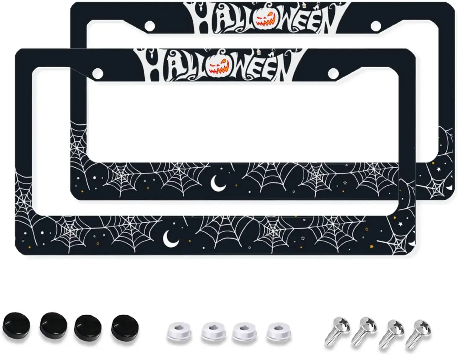 Halloween Spiderweb Pattern Car License Plate Frame 2 Pack License Plate with 2 Holes Car Tag Frame for Women Men US Vehicles