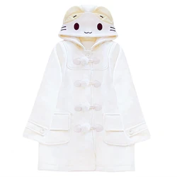 Masyumaro Fluffy Fuwa Nyanko Cat Outerwears Kawaii Cute Woolen Coats Winter Women Clothing Clothes Warm Hooded Coat