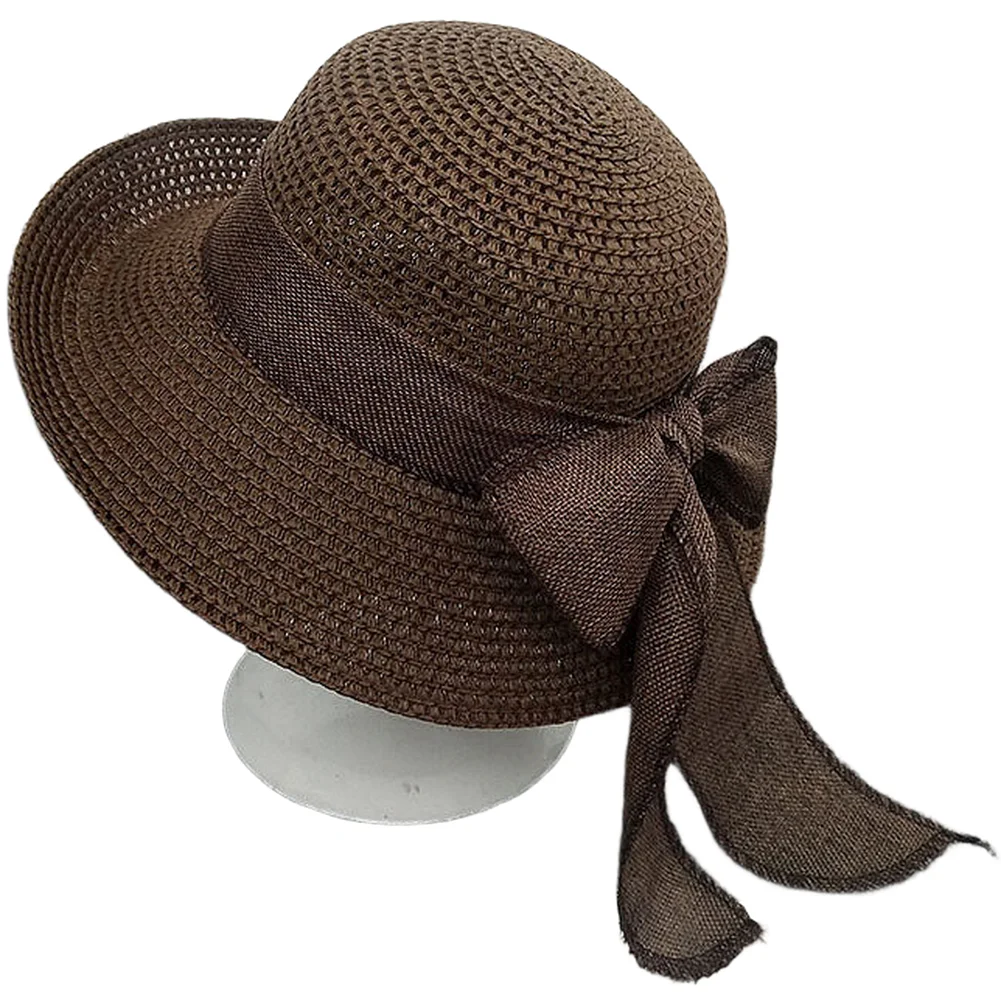 Korean Fashion Straw Hat for Women - Wide Brim Foldable Beach Sun Hat with Bowknot Detail Lavender to Navy Options