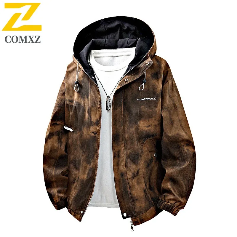 سترة COMXZ Urban للرجال بتصميم بسيط وغطاء للرأس لتسلق الجبال وخفيفة الوزن سترة واقية بتصميم يومي مريح للخريف معطف جديد #5