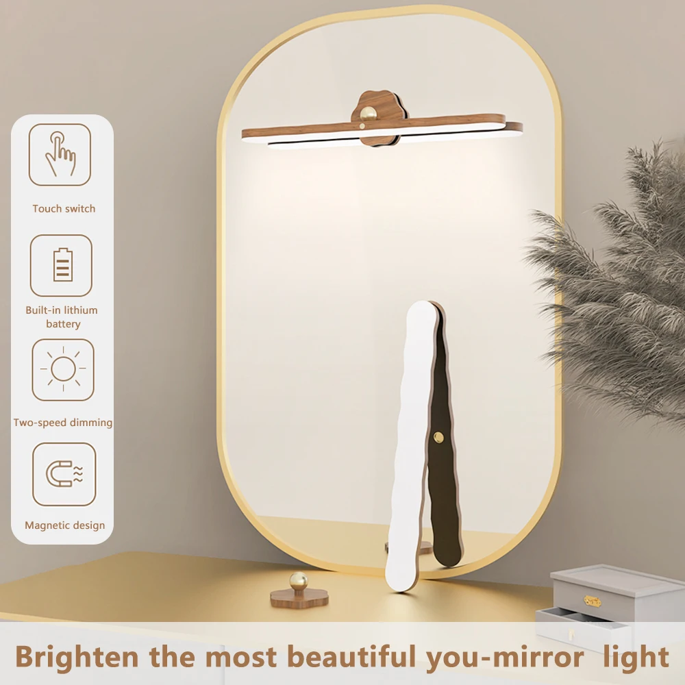 USB Magnetic Wooden Mirror Front Fill Light 360 Rotatable Touch Wall Light LED Night Light for Bedroom Bedside Lamp Home