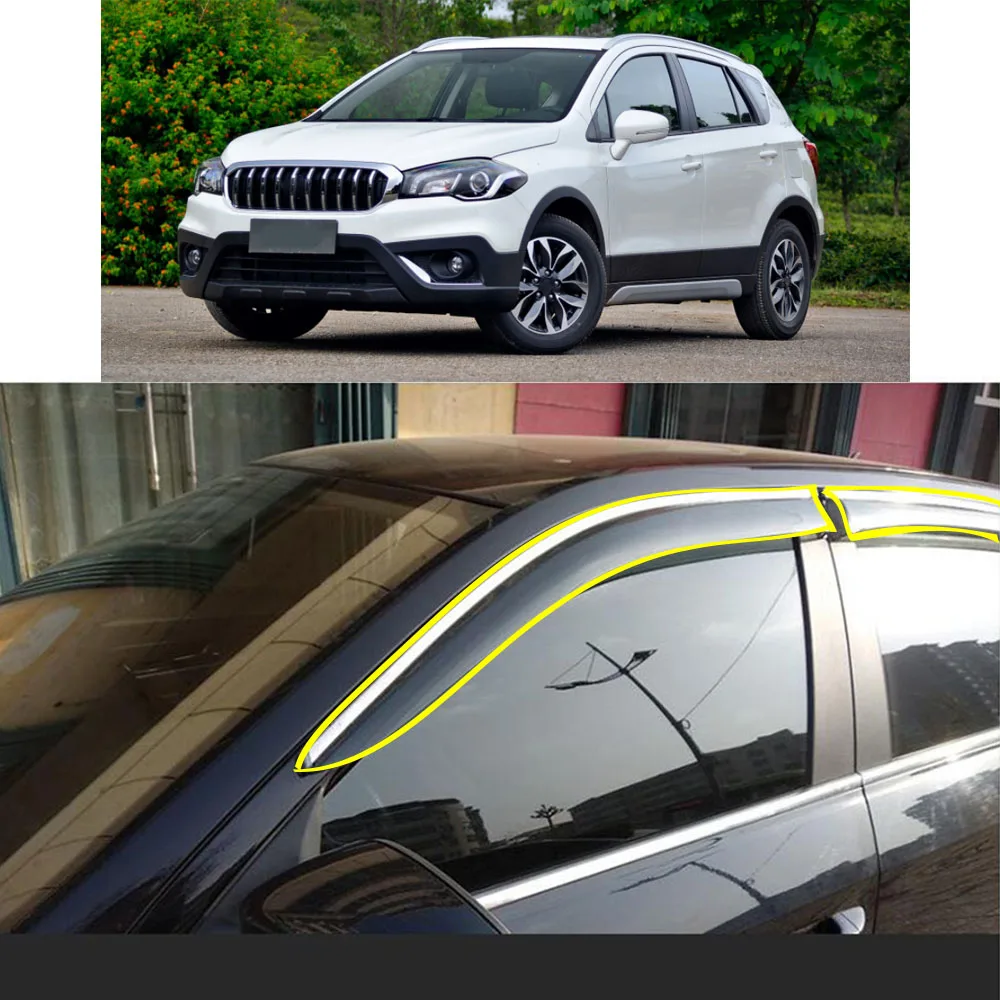 

Car Sticker Plastic Window Glass Wind Visor Rain/Sun Guard Vent Parts For SUZUKI S-cross Scross SX4 2017-2018 2019 2020 2021