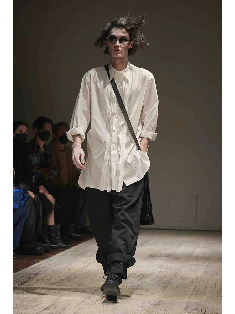 FANTASTION Original Ribbon Design Shirt Chic Light Luxury Casual Shirts Loose and Oversized Unisex Long Sleeves Shirts
